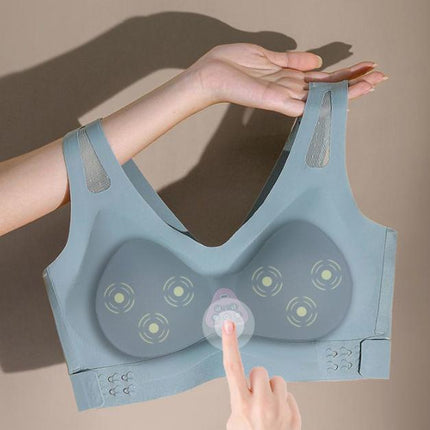 Size XL Blue Wireless Electric Breast Massager Bra - 5 Modes Vibration & 3 Heat Levels for Lifting Comfort & Wellness