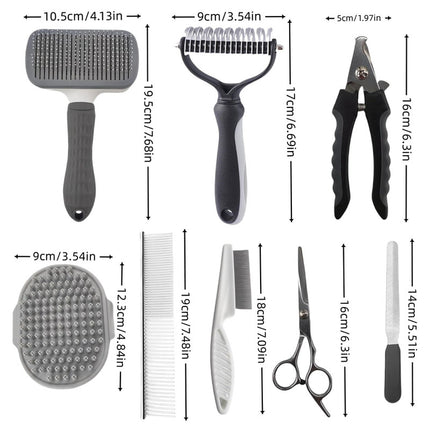 Pink Professional 9-Piece Pet Grooming Kit - DeShedding Brushes, Nail Clippers, Combs & Scissors Set for Dogs, Cats & Rabbits with Storage Bag