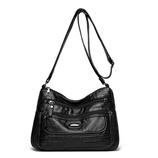 Black Women's Soft Washed PU Leather Crossbody Bag