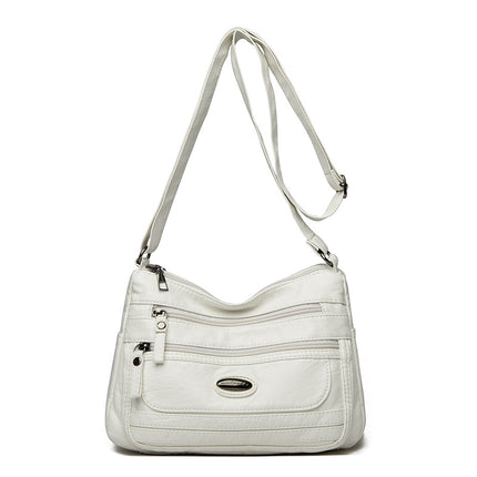 White Women's Soft Washed PU Leather Crossbody Bag - Multi-Pocket Casual Shoulder Purse for Everyday Organization