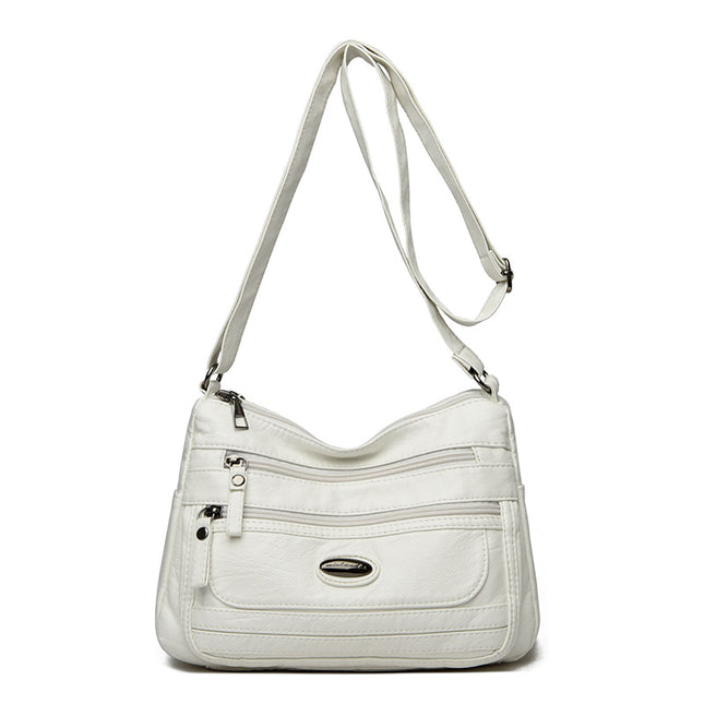 White Women's Soft Washed PU Leather Crossbody Bag