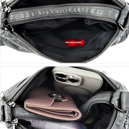 White Women's Soft Washed PU Leather Crossbody Bag - Multi-Pocket Casual Shoulder Purse for Everyday Organization