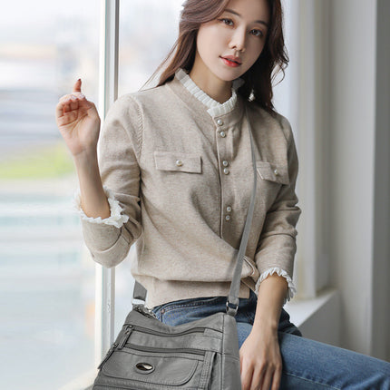 White Women's Soft Washed PU Leather Crossbody Bag - Multi-Pocket Casual Shoulder Purse for Everyday Organization