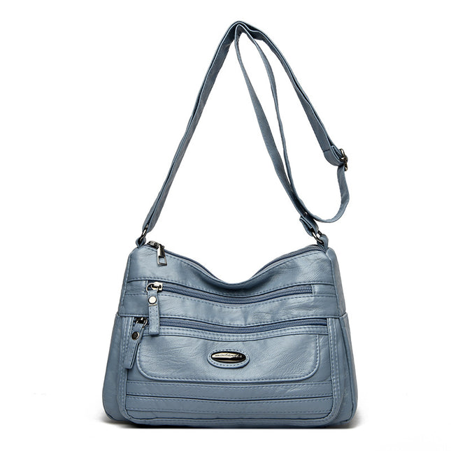Blue Women's Soft Washed PU Leather Crossbody Bag