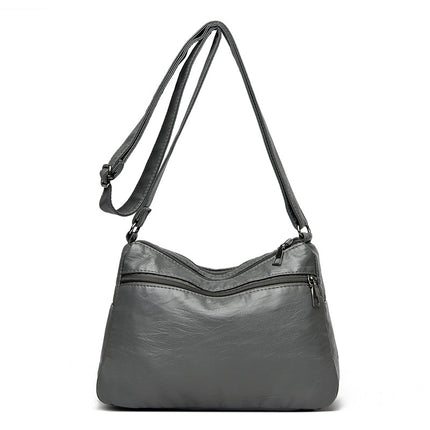Blue Women's Soft Washed PU Leather Crossbody Bag - Multi-Pocket Casual Shoulder Purse for Everyday Organization