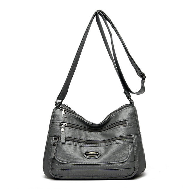 Grey Women's Soft Washed PU Leather Crossbody Bag