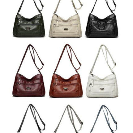 Grey Women's Soft Washed PU Leather Crossbody Bag - Multi-Pocket Casual Shoulder Purse for Everyday Organization