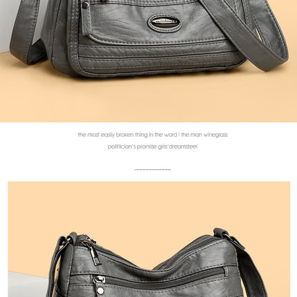 Grey Women's Soft Washed PU Leather Crossbody Bag - Multi-Pocket Casual Shoulder Purse for Everyday Organization