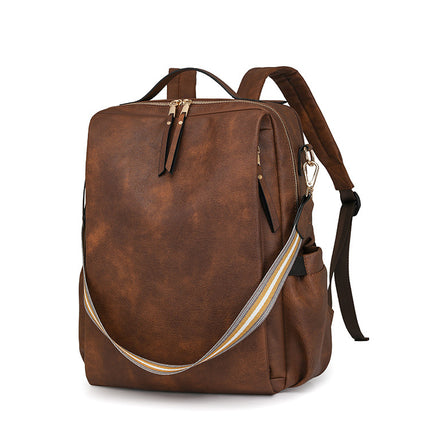 Brown Women's Vintage PU Leather Anti-Theft Backpack - Convertible Shoulder Bag & Laptop Rucksack for Travel & Daily Use