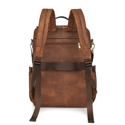 Brown Women's Vintage PU Leather Anti-Theft Backpack - Convertible Shoulder Bag & Laptop Rucksack for Travel & Daily Use