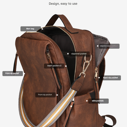 Black Women's Vintage PU Leather Anti-Theft Backpack - Convertible Shoulder Bag & Laptop Rucksack for Travel & Daily Use