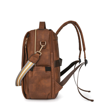 Grey Women's Vintage PU Leather Anti-Theft Backpack - Convertible Shoulder Bag & Laptop Rucksack for Travel & Daily Use