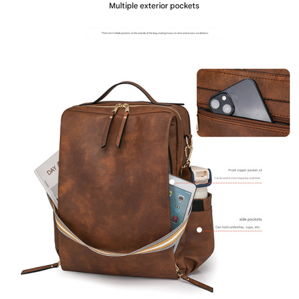 Grey Women's Vintage PU Leather Anti-Theft Backpack - Convertible Shoulder Bag & Laptop Rucksack for Travel & Daily Use