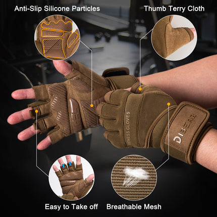 Size XL Green Heavy Duty Workout Gloves with Wrist Support - Anti-Slip Gel Padded Gym Gloves for Weightlifting, Training & Fitness