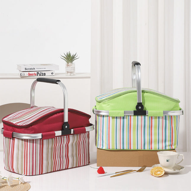 Green and Colored Stripes Large 27L Foldable Insulated Picnic Basket Cooler – product detail