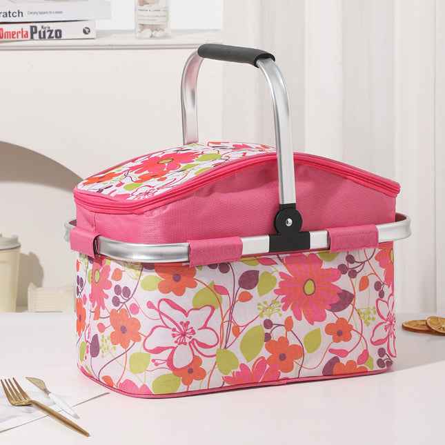 Pink and Floral Pattern Large 27L Foldable Insulated Picnic Basket Cooler V888-ELOSUNG32429