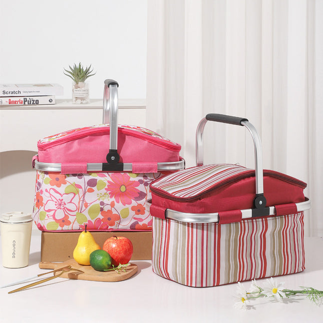 Pink and Floral Pattern Large 27L Foldable Insulated Picnic Basket Cooler – product detail