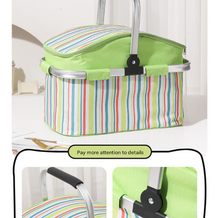 Pink and Floral Pattern Large 27L Foldable Insulated Picnic Basket Cooler Bag - Lightweight Thermal Hamper with Aluminum Handles for Outdoor, Shopping & Camping