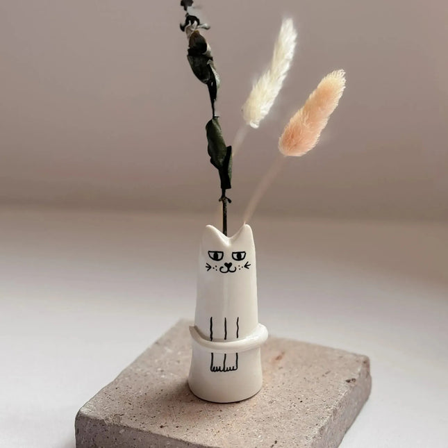 3 Pcs White And Black Adorable Sassy Cat Mini Bud Vase – product detail