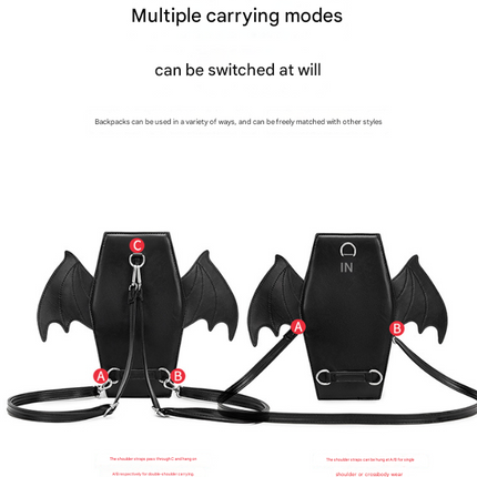 Black Gothic Coffin Bat Wing Convertible Crossbody Bag - Punk PU Leather Shoulder Purse & Mini Backpack