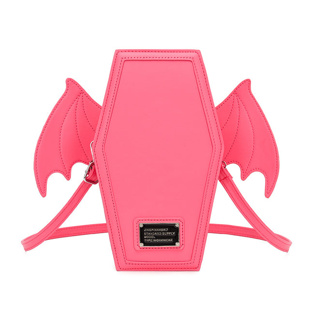 Rose Red Gothic Coffin Bat Wing Convertible Crossbody Bag