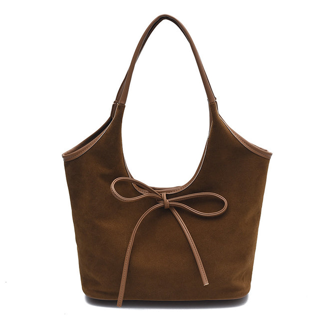 Brown Chic Retro Suede-Finish PU Leather Tote Bag