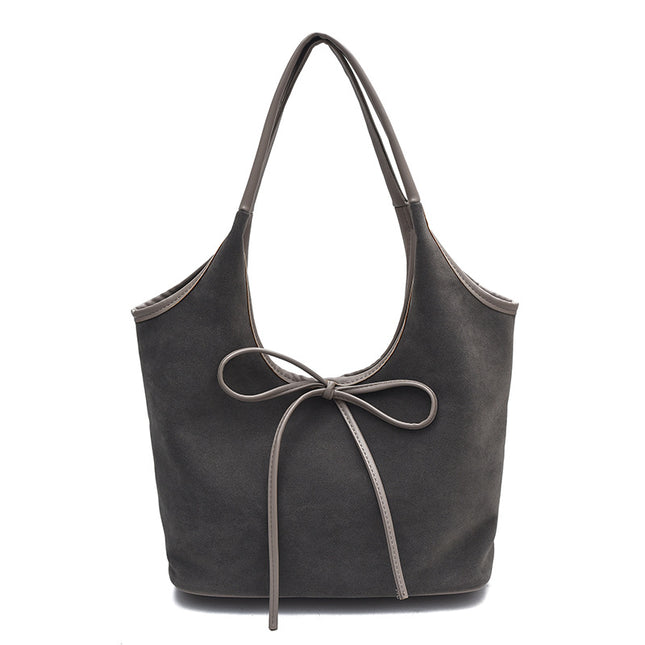Grey Chic Retro Suede-Finish PU Leather Tote Bag