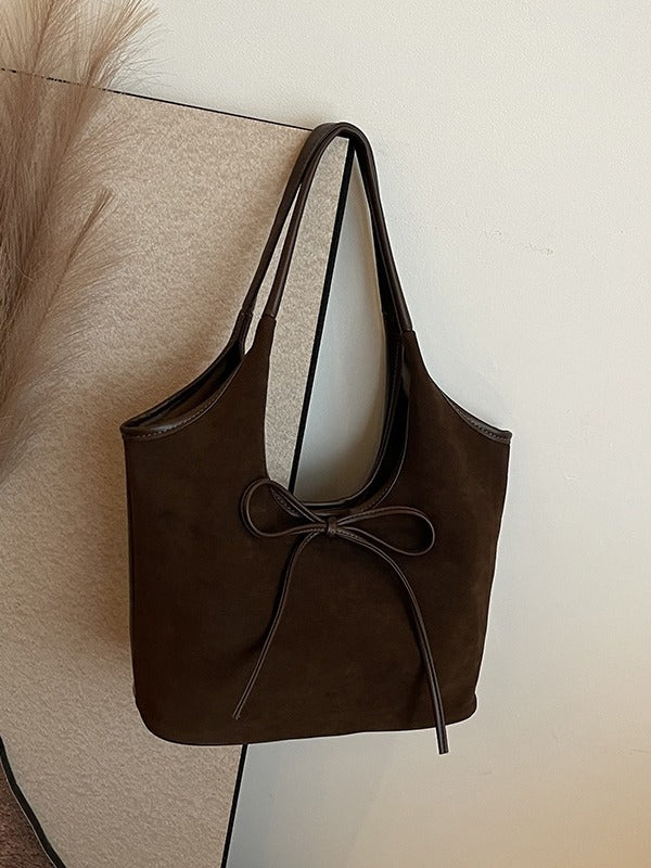 Coffee Chic Retro Suede-Finish PU Leather Tote Bag
