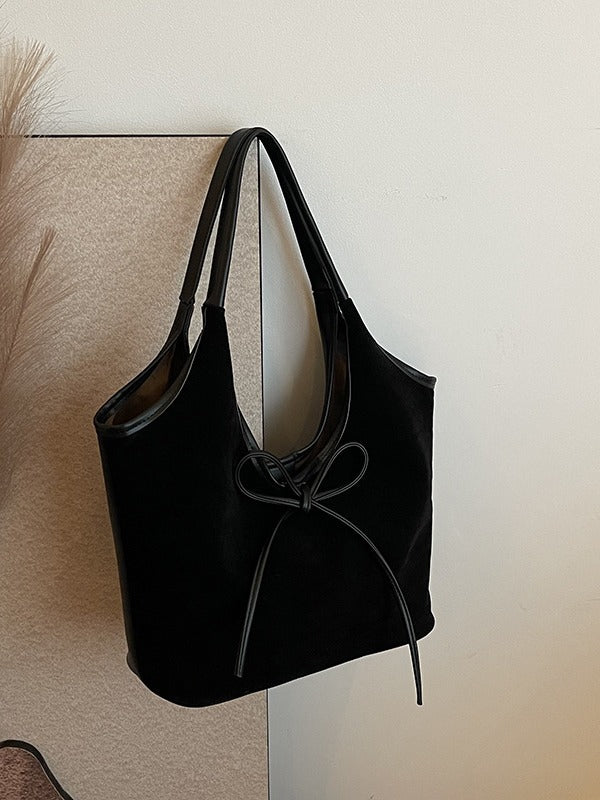 Black Chic Retro Suede-Finish PU Leather Tote Bag