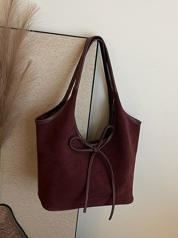 Claret Red Chic Retro Suede-Finish PU Leather Tote Bag