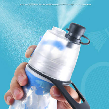 Cyan 500ML Insulated Sports Water Bottle with Cooling Mist - Triple-Layer Design Keeps Drinks Cold for Hours - Portable PE Misting Bottle