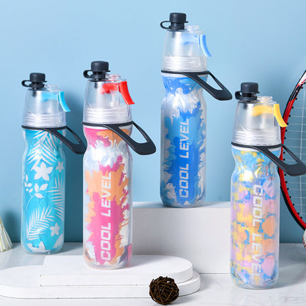 Yellow 500ML Insulated Sports Water Bottle with Cooling Mist - Triple-Layer Design Keeps Drinks Cold for Hours - Portable PE Misting Bottle