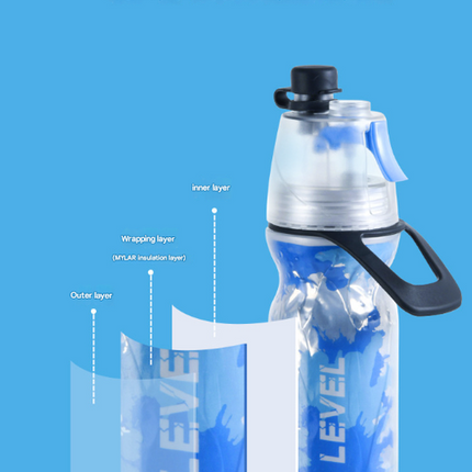 Red 500ML Insulated Sports Water Bottle with Cooling Mist - Triple-Layer Design Keeps Drinks Cold for Hours - Portable PE Misting Bottle