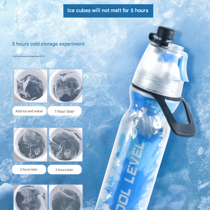 Blue 500ML Insulated Sports Water Bottle with Cooling Mist - Triple-Layer Design Keeps Drinks Cold for Hours - Portable PE Misting Bottle