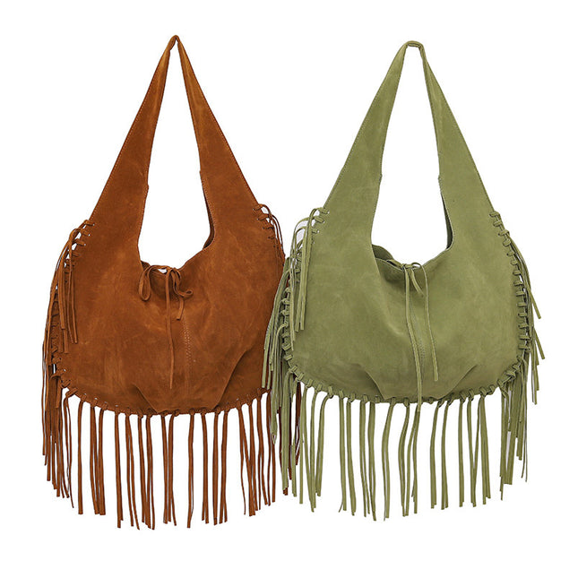 Green Boho Chic Fringed Hobo Bag – product detail