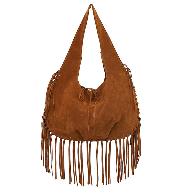 Brown Boho Chic Fringed Hobo Bag