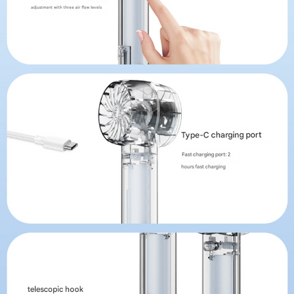 Transparent White Portable Mini Cooling Fan with Semiconductor Ice Compress - USB-C Rechargeable, 3-Speed Turbine & Transparent Design