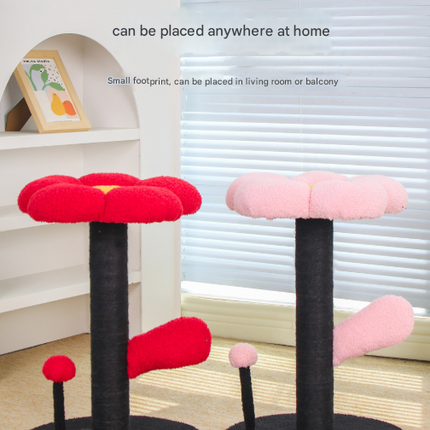 Red and Black Adorable Flower Cat Tree - Plush Perch, Sisal Scratching Post & Spring Ball Toy