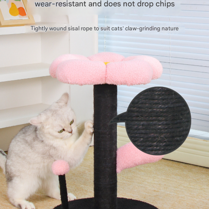 Pink and Black Adorable Flower Cat Tree - Plush Perch, Sisal Scratching Post & Spring Ball Toy