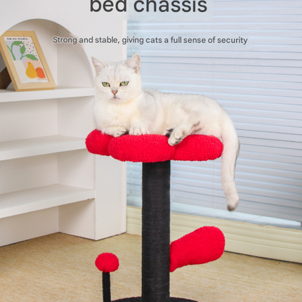 Pink and Black Adorable Flower Cat Tree - Plush Perch, Sisal Scratching Post & Spring Ball Toy