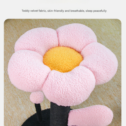 Pink and Black Adorable Flower Cat Tree - Plush Perch, Sisal Scratching Post & Spring Ball Toy