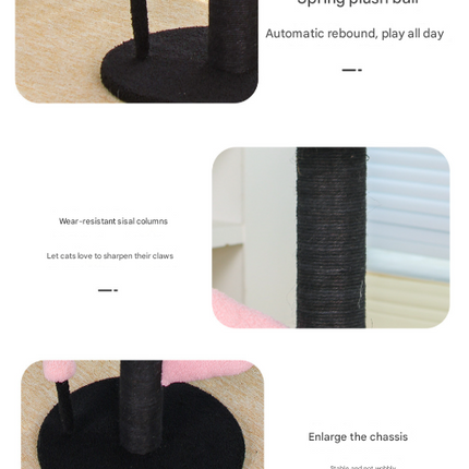 Pink and Black Adorable Flower Cat Tree - Plush Perch, Sisal Scratching Post & Spring Ball Toy