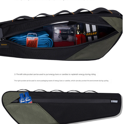 Black and Orange Waterproof Bicycle Frame Bag - 2.5L Slim Top Tube Storage Pouch for Cycling Essentials