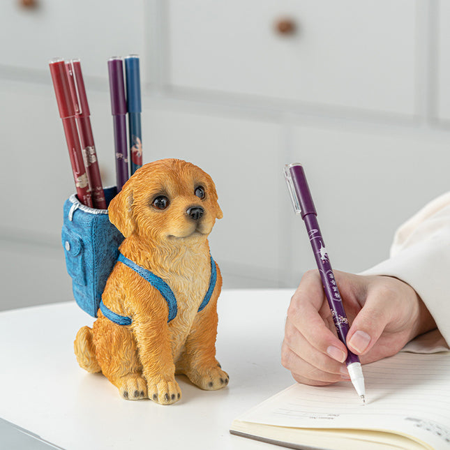 Blue Backpack Charming Golden Retriever Puppy Pen Holder