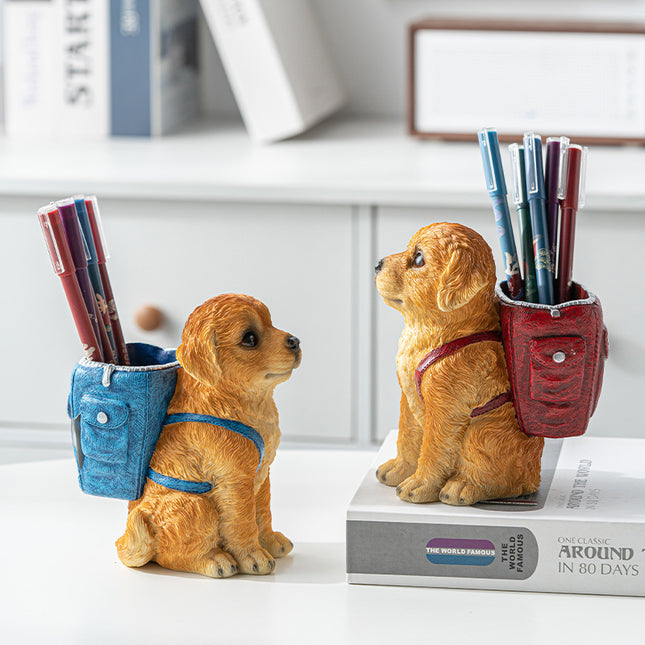 Blue Backpack Charming Golden Retriever Puppy Pen Holder – product detail