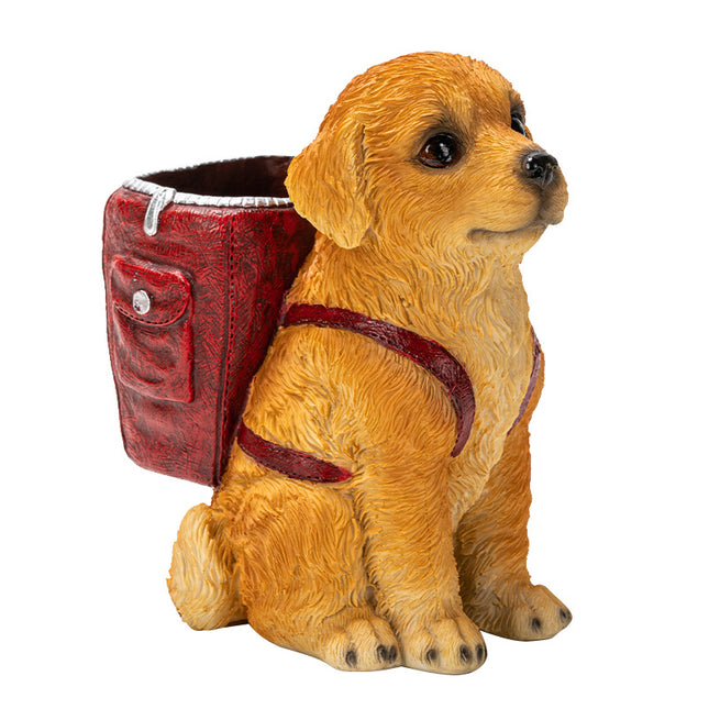 Red Backpack Charming Golden Retriever Puppy Pen Holder