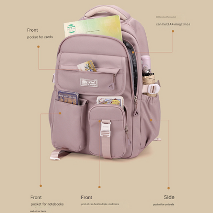 Light Purple Large Capacity Waterproof Student Backpack - Fits 15-Inch Laptop, Multi-Pocket Travel Daypack