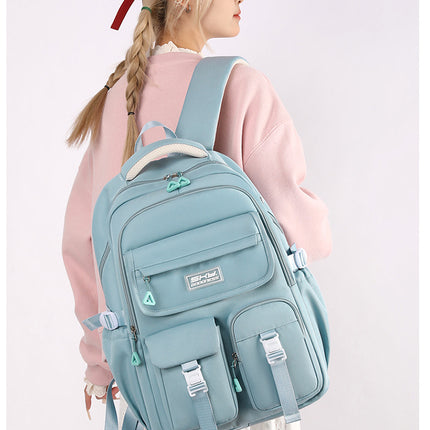 Light Blue Large Capacity Waterproof Student Backpack - Fits 15-Inch Laptop, Multi-Pocket Travel Daypack
