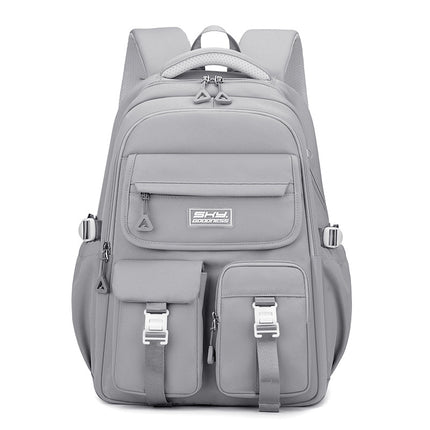 Grey Large Capacity Waterproof Student Backpack - Fits 15-Inch Laptop, Multi-Pocket Travel Daypack
