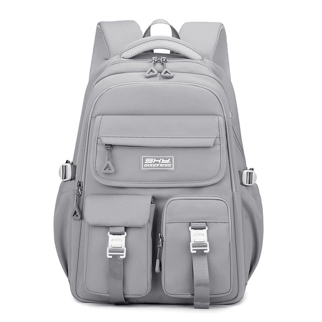 Grey Large Capacity Waterproof Student Backpack
